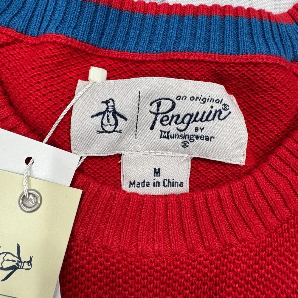 NWT Original Penguin Crewneck‎ Sweater Medium Cherry Red Pullover Mens